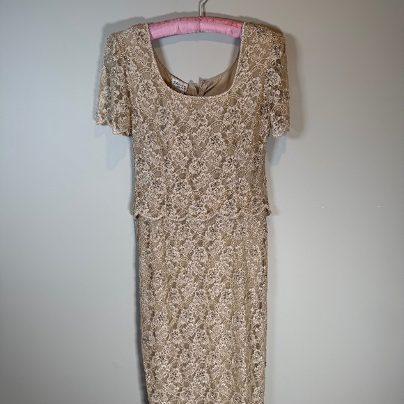 Vintage Stenay 80's Champagne Beaded Gown Size P10 - Picture 3 of 7